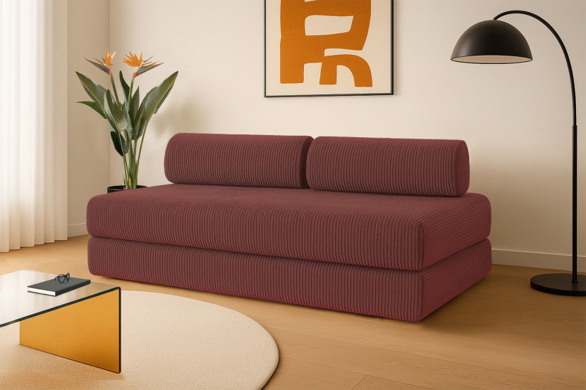 Canapé 3 places convertible et modulable - Velours côtelé Rouge