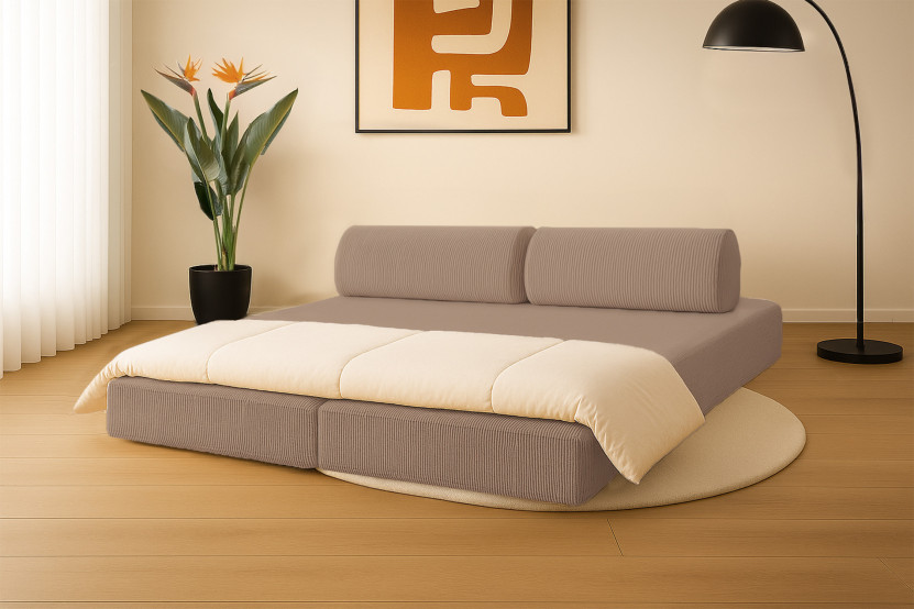 Canapé 3 places convertible et modulable - Velours côtelé Taupe