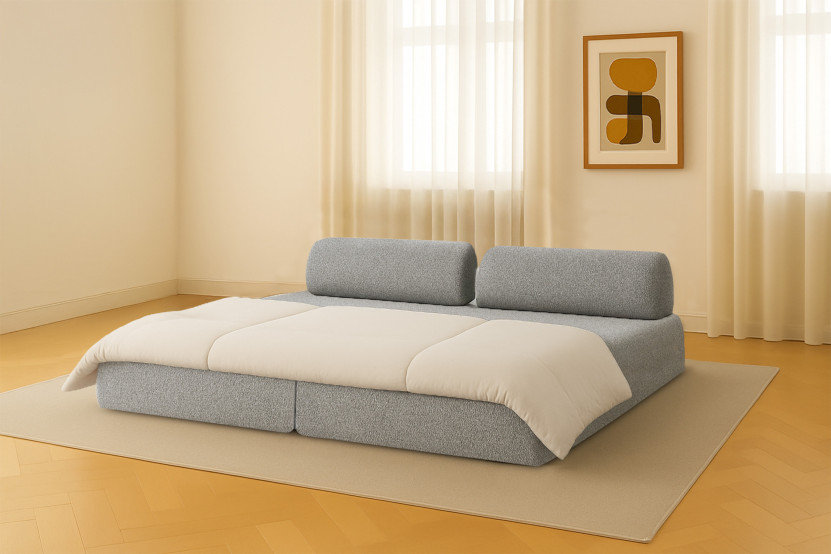 Canapé 3 places convertible et modulable - Tissu tweed Gris