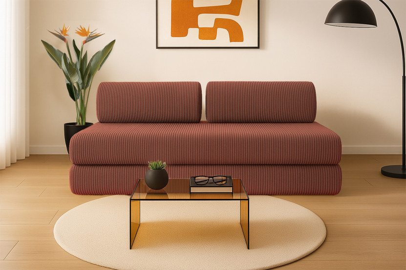 Canapé 3 places convertible et modulable - Velours côtelé Terracotta