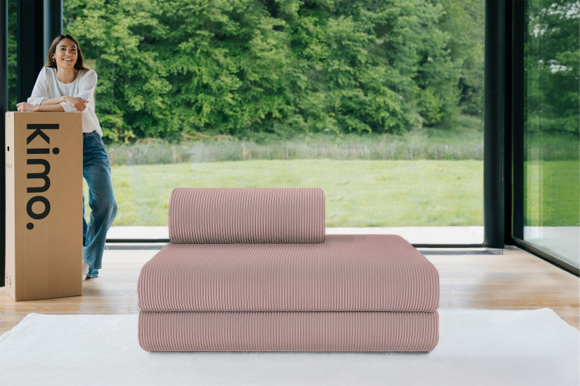 Canapé 2 places convertible et modulable - Velours côtelé Rose pâle