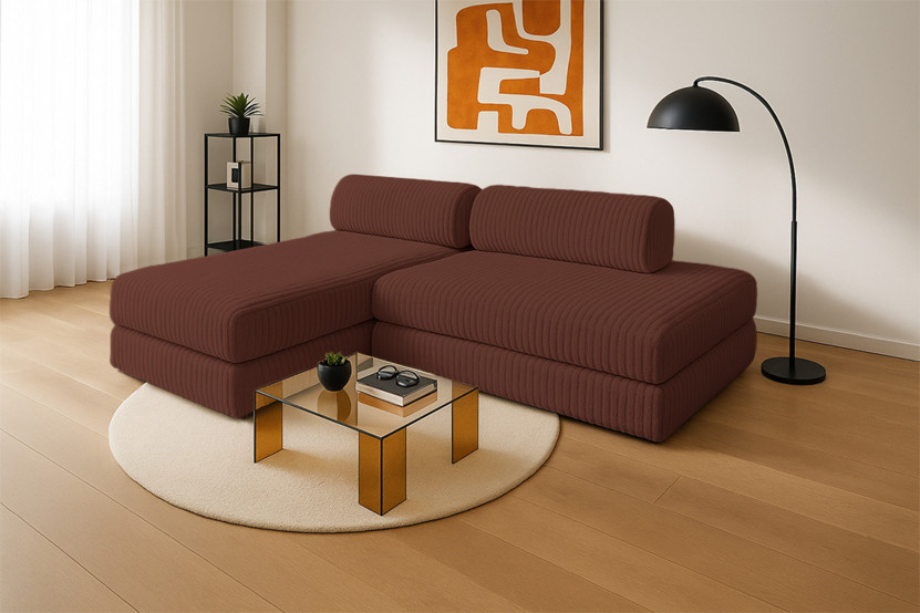 Canapé d'angle 5 places - 2 modules convertibles : Canapé 2 places + Méridienne - Velours côtelé XL Terracotta