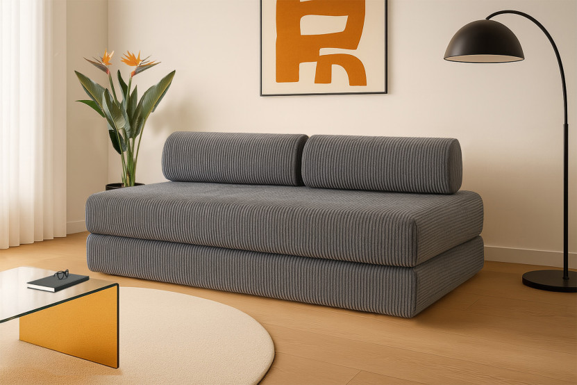 Canapé 3 places convertible et modulable - Velours côtelé Gris