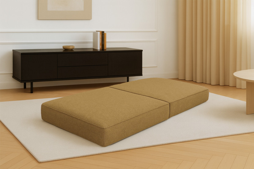 Pouf convertible et modulable - Tissu tweed Jaune