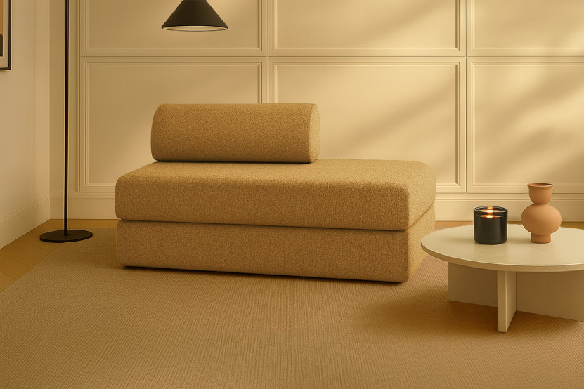 Canapé 2 places convertible et modulable - Tissu tweed Jaune