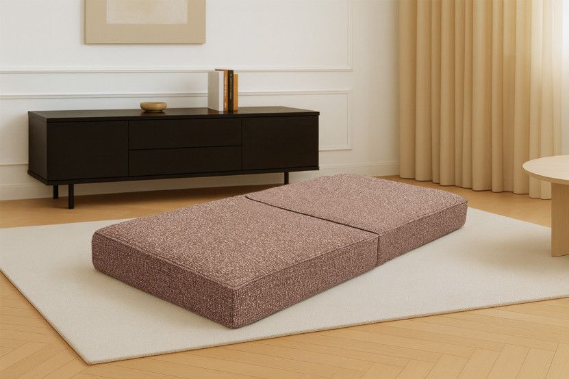 Pouf convertible et modulable - Tissu tweed Rouge