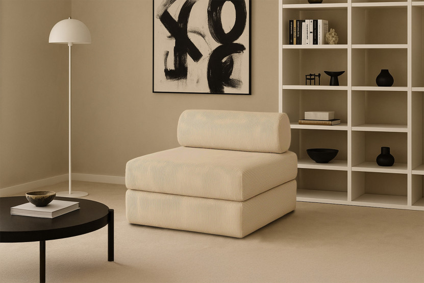 Fauteuil convertible et modulable - Velours côtelé Beige