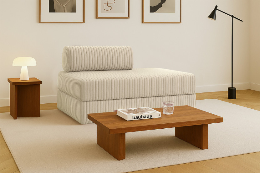 Canapé 2 places convertible et modulable - Velours côtelé XL Beige