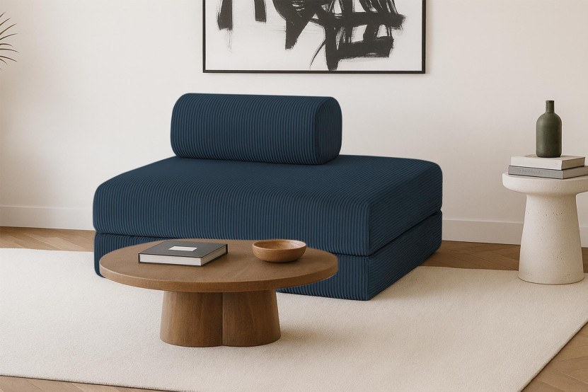 Canapé 2 places convertible et modulable - Velours côtelé Bleu