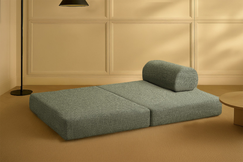 Canapé 2 places convertible et modulable - Tissu tweed Vert