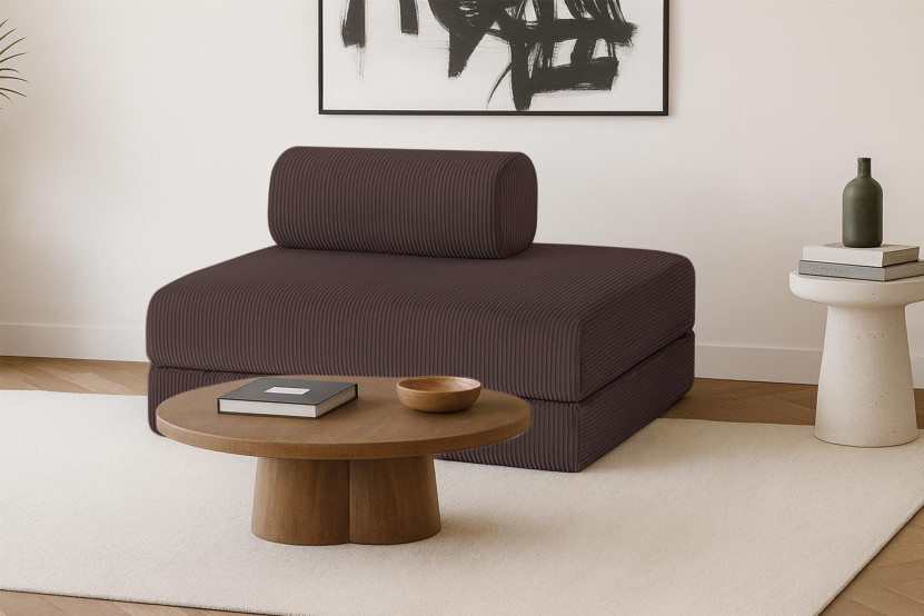 Canapé 2 places convertible et modulable - Velours côtelé Marron