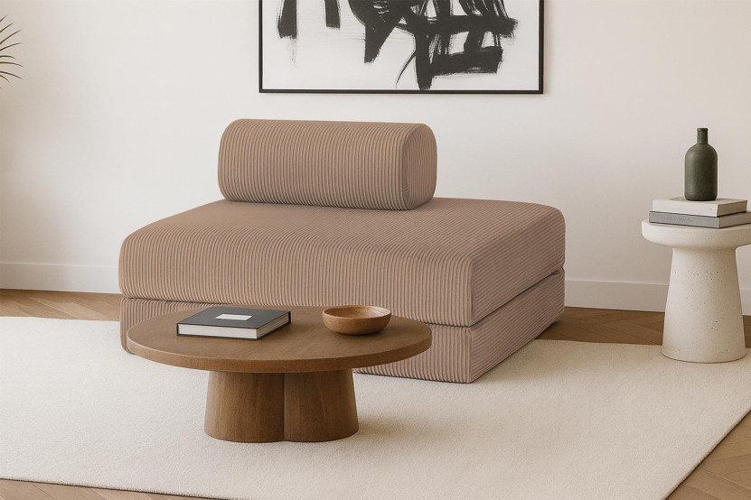 Canapé 2 places convertible et modulable - Velours côtelé Taupe