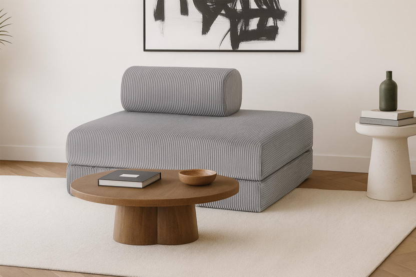 Canapé 2 places convertible et modulable - Velours côtelé Gris clair