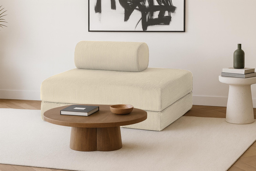 Canapé 2 places convertible et modulable - Velours côtelé Beige