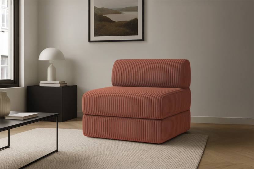 Fauteuil convertible et modulable - Velours côtelé XL Terracotta