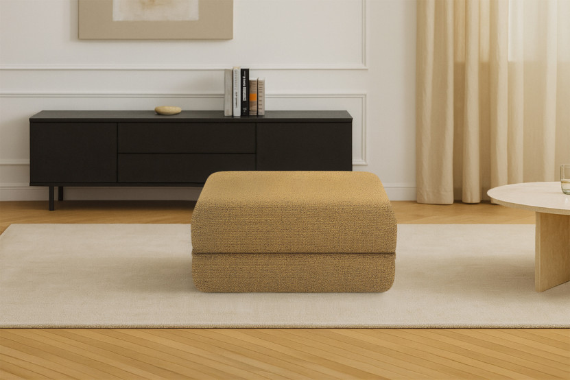 Pouf convertible et modulable - Tissu tweed Jaune