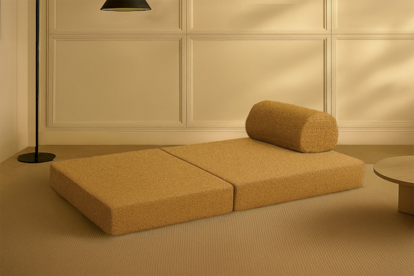 Canapé 2 places convertible et modulable - Tissu tweed Jaune