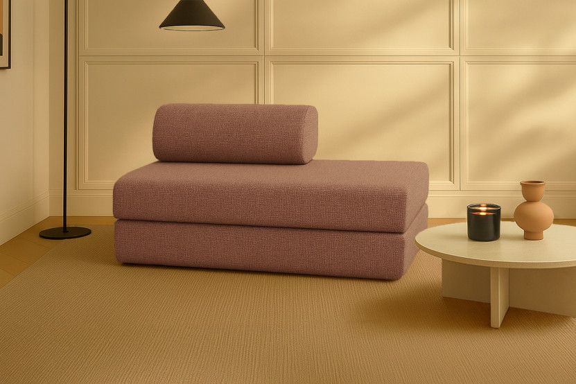 Canapé 2 places convertible et modulable - Tissu tweed Rouge