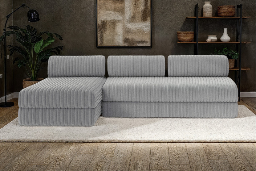 Canapé d'angle 6 places - 2 modules convertibles : Canapé 3 places + Méridienne - Velours côtelé XL Gris clair