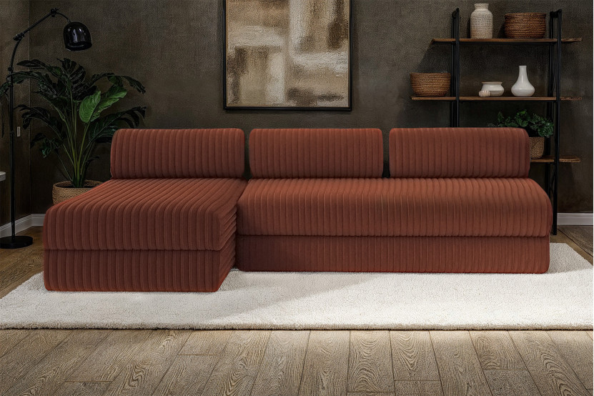 Canapé d'angle 6 places - 2 modules convertibles : Canapé 3 places + Méridienne - Velours côtelé XL Terracotta
