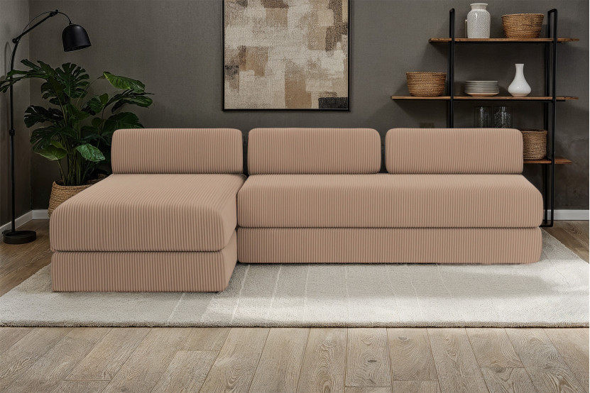 Canapé d'angle 6 places - 2 modules convertibles : Canapé 3 places + Méridienne - Velours côtelé Taupe