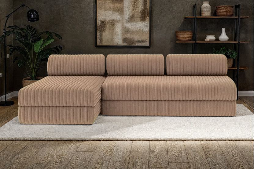 Canapé d'angle 6 places - 2 modules convertibles : Canapé 3 places + Méridienne - Velours côtelé XL Marron