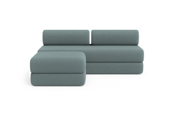 Canapé d'angle 4 places - 2 modules convertibles : Canapé 3 places + Pouf - Tissu lisse Vert