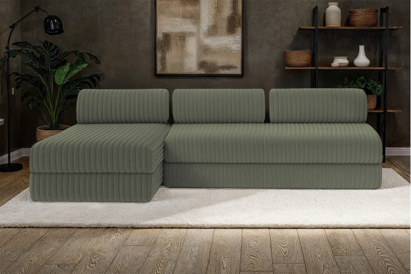 Canapé d'angle 6 places - 2 modules convertibles : Canapé 3 places + Méridienne - Velours côtelé XL Vert