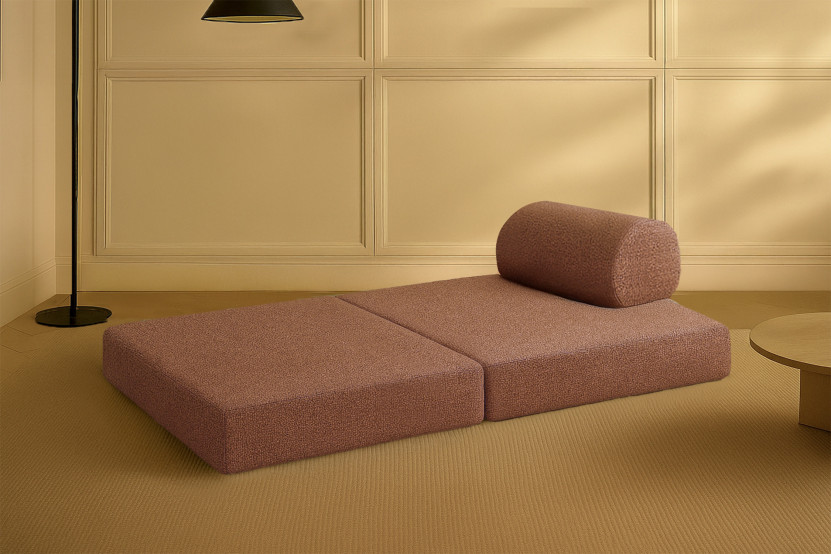 Canapé 2 places convertible et modulable - Tissu tweed Rouge