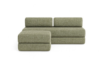 Canapé d'angle 4 places - 2 modules convertibles : Canapé 3 places + Pouf - Tissu tweed Vert