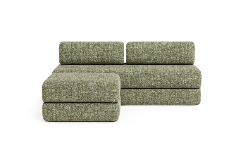 Canapé d'angle 4 places - 2 modules convertibles : Canapé 3 places + Pouf - Tissu tweed Vert