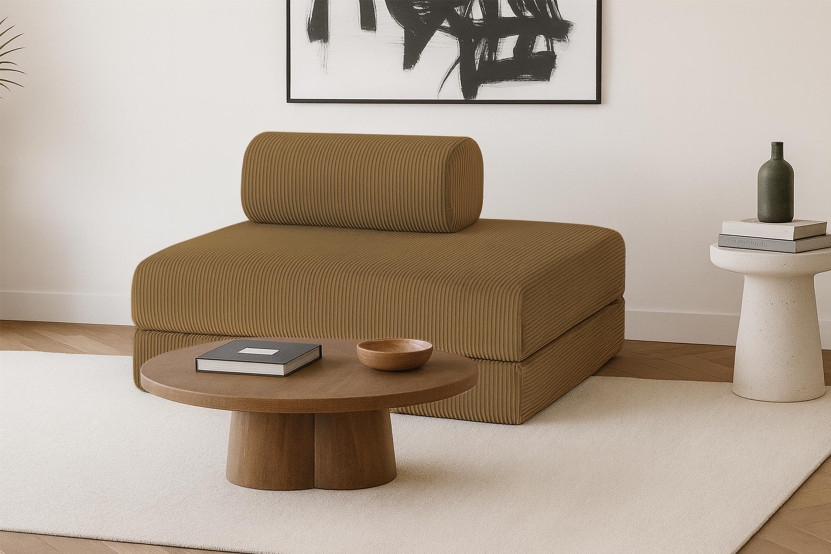 Canapé 2 places convertible et modulable - Velours côtelé Jaune