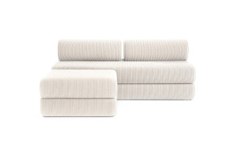 Canapé d'angle 4 places - 2 modules convertibles : Canapé 3 places + Pouf - Velours côtelé Blanc