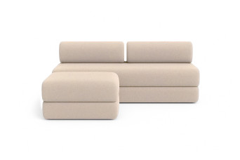 Canapé d'angle 4 places - 2 modules convertibles : Canapé 3 places + Pouf - Tissu lisse Beige