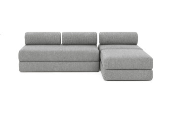 Canapé d'angle 6 places - 3 modules convertibles : Canapé 3 places + Fauteuil + Pouf - Tissu tweed Gris