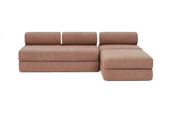 Canapé 6 places - 3 modules convertibles : Canapé 3 places + Fauteuil + Pouf - Tissu tweed Rouge