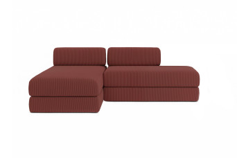 Canapé d'angle 5 places - 2 modules convertibles : Canapé 2 places + Méridienne - Velours côtelé Rouge