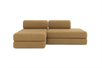 Canapé d'angle 5 places - 2 modules convertibles : Canapé 2 places + Méridienne - Tissu tweed Jaune