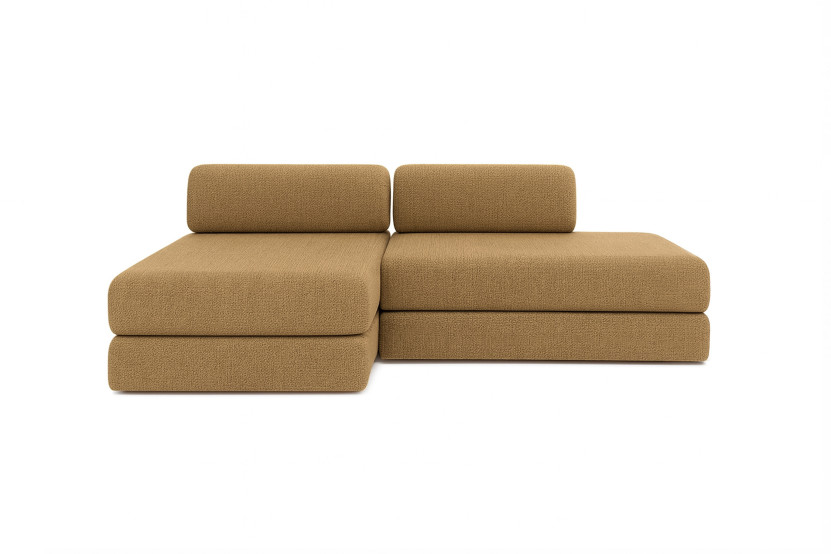 Canapé d'angle 5 places - 2 modules convertibles : Canapé 2 places + Méridienne - Tissu tweed Jaune