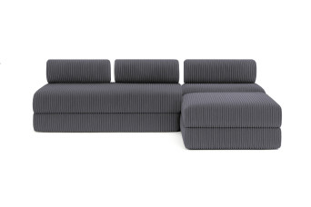 Canapé 6 places - 3 modules convertibles : Canapé 3 places + Fauteuil + Pouf - Velours côtelé XL Gris