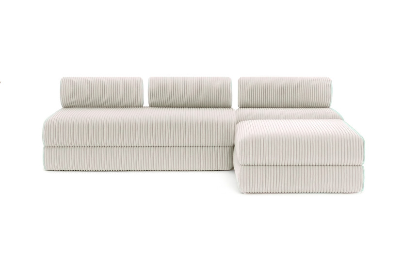 Canapé d'angle 6 places - 3 modules convertibles : Canapé 3 places + Fauteuil + Pouf - Velours côtelé XL Blanc