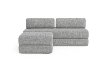 Canapé d'angle 4 places - 2 modules convertibles : Canapé 3 places + Pouf - Tissu tweed Gris