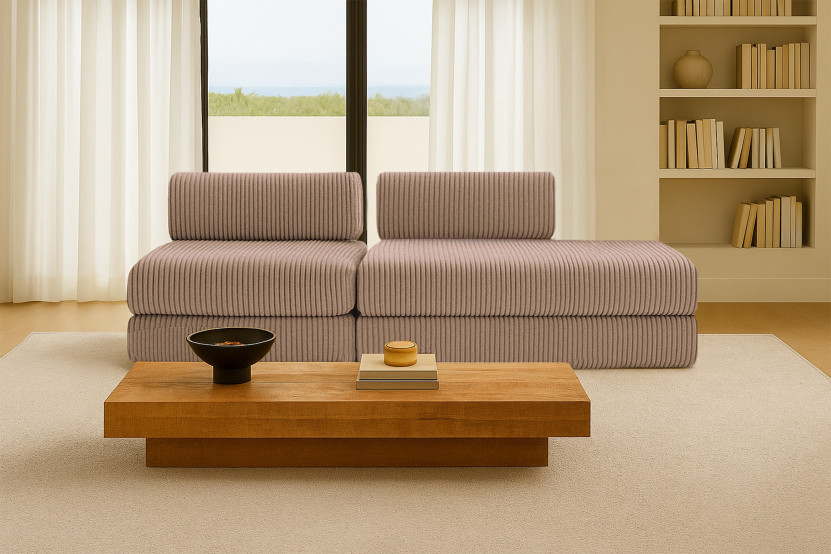 Canapé 3 places - 2 modules convertibles : Canapé 2 places + Fauteuil - Velours côtelé XL Marron