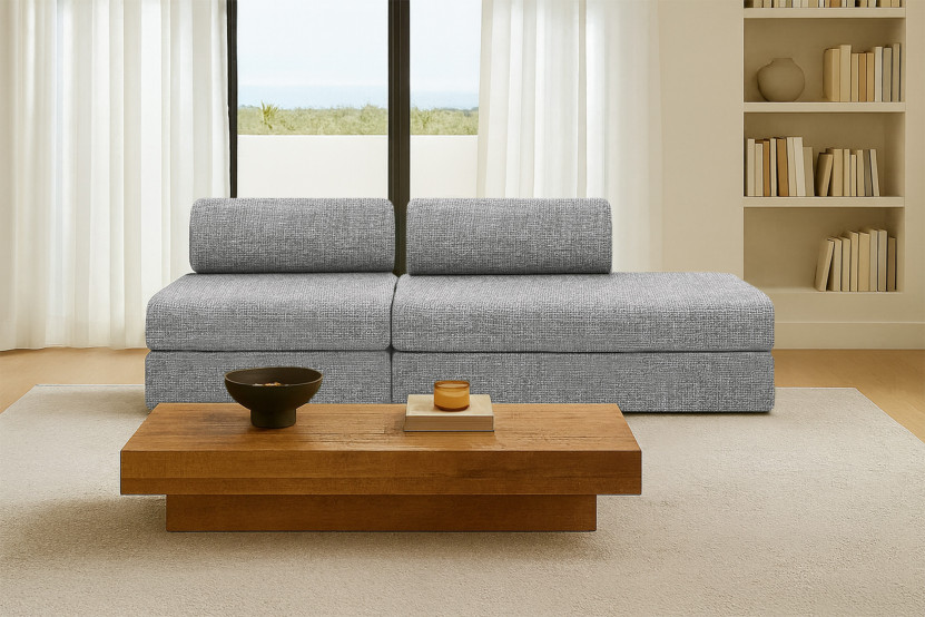 Canapé 3 places - 2 modules convertibles : Canapé 2 places + Fauteuil - Tissu tweed Gris