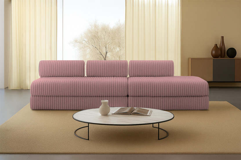 Canapé 5 places - 2 modules convertibles : Canapé 3 places + Canapé 2 places - Velours côtelé XL Rose