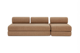 Canapé 4 places - 2 modules convertibles : Canapé 3 places + Fauteuil - Tissu tweed Marron