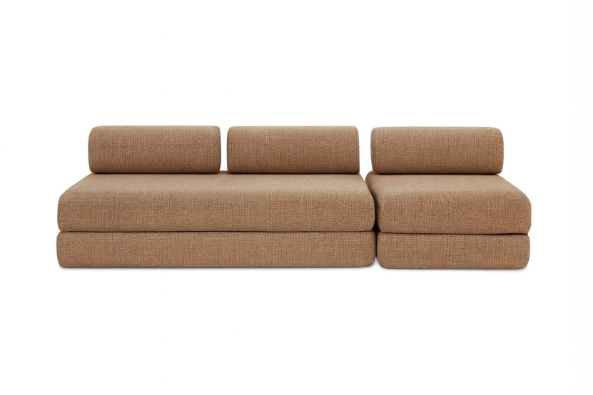 Canapé 4 places - 2 modules convertibles : Canapé 3 places + Fauteuil - Tissu tweed Marron