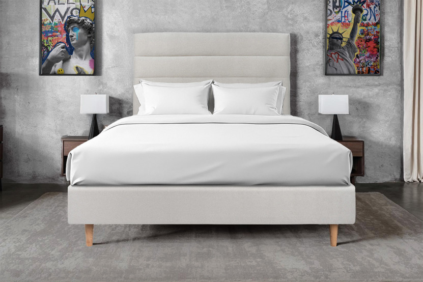 Tête de lit 200 cm Lignes - Tissu Velours Gris Clair