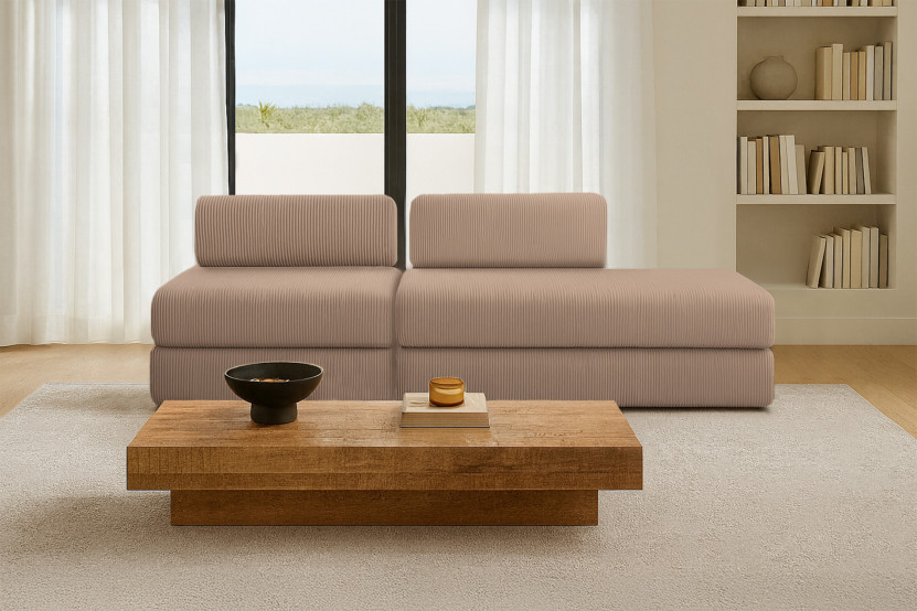 Canapé 3 places - 2 modules convertibles : Canapé 2 places + Fauteuil - Velours côtelé Taupe