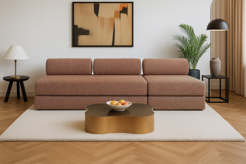 Canapé 4 places - 2 modules convertibles : Canapé 3 places + Fauteuil - Tissu tweed Rouge